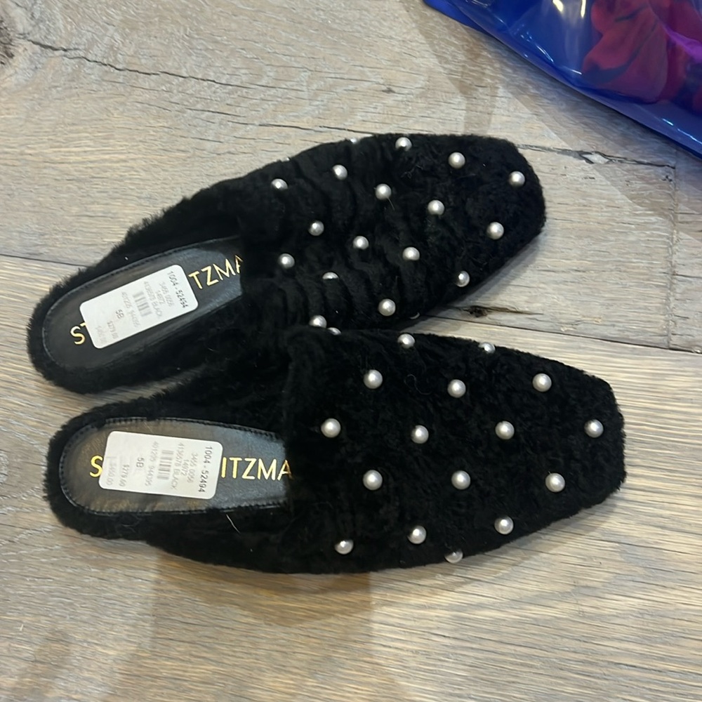 Stuart weitzman black and pearl mule size 5 fit like a 6 NEW WITH TAGS